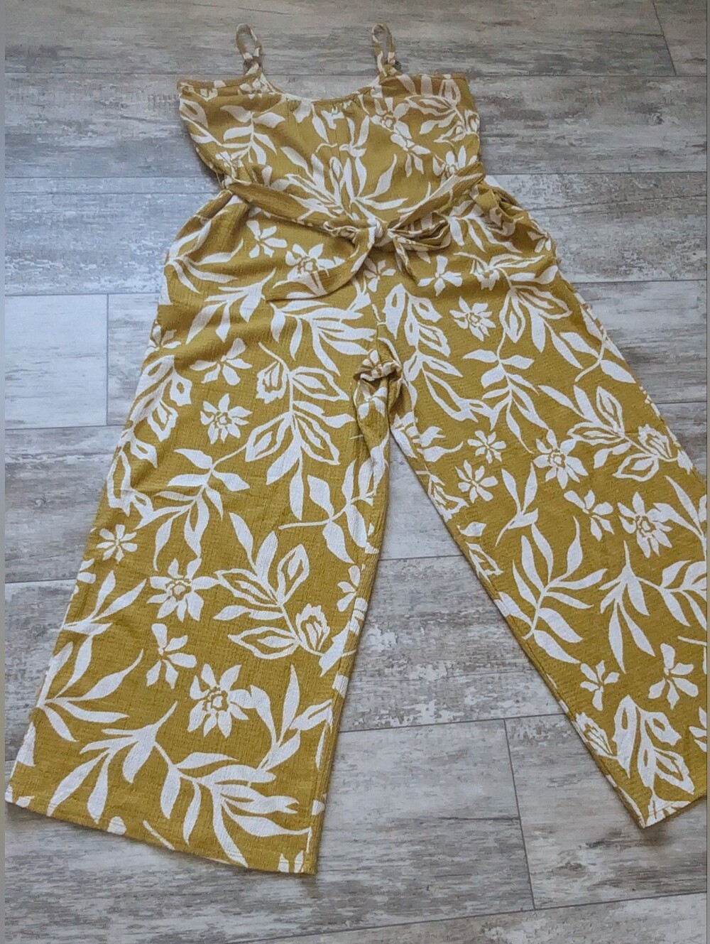 Yellow Floral Wide-Leg Jumpsuit with Self-Tie Waist - Picture 5 of 8